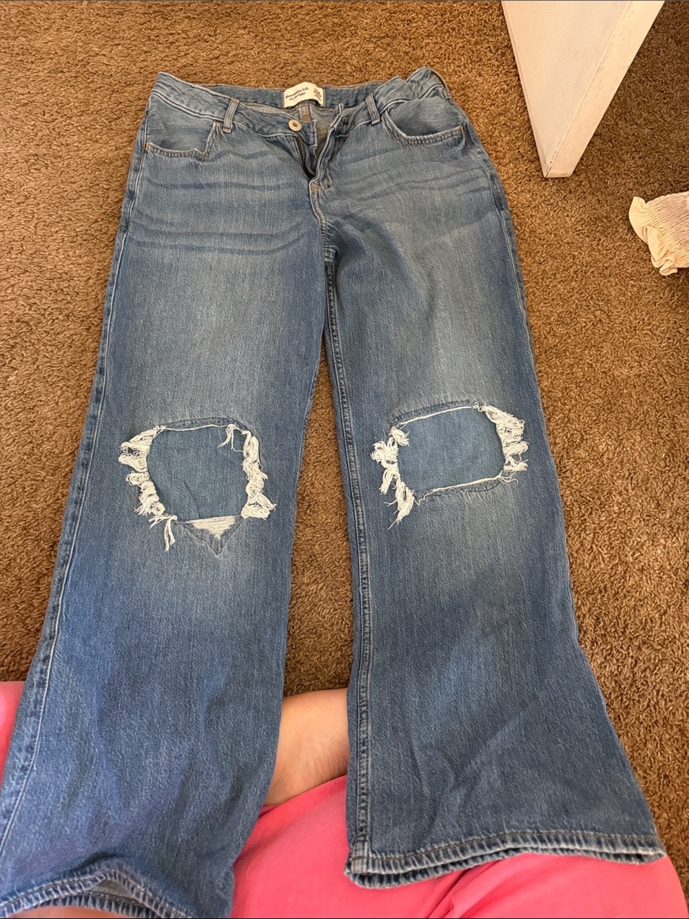 abercrombie kids medium blue distressed flare jeans